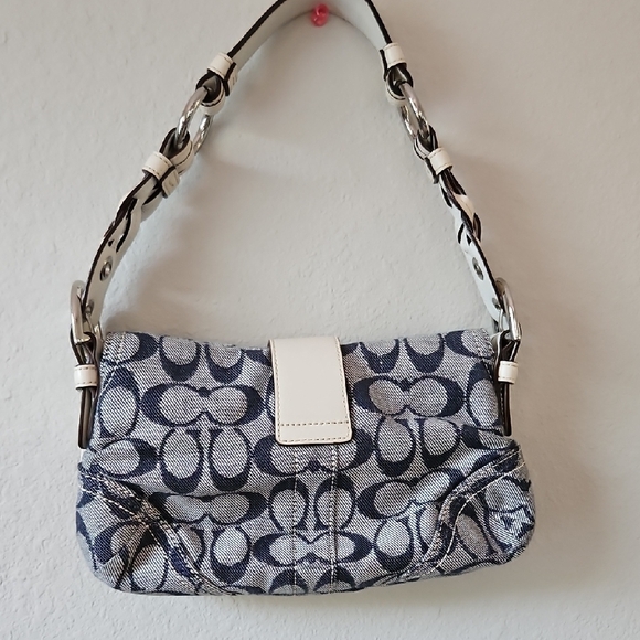 Coach Blue and White Monogram Shoulder Bag - Picture 4 of 7